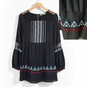 Abercrombie and Fitch Black Nordic Embroidered Dress Size Small